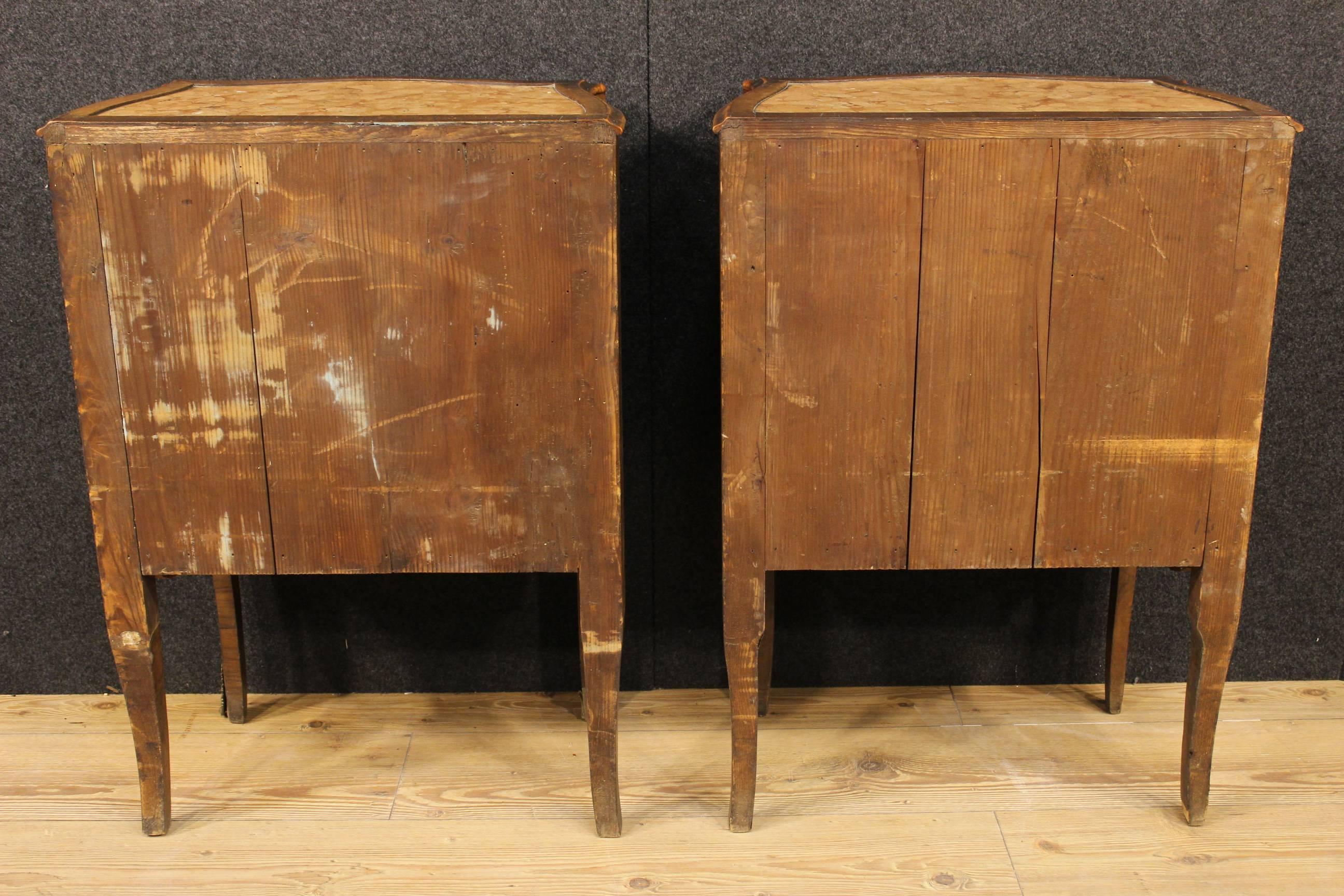 19th Century Inlaid Bedside Tables with Marble Top 5