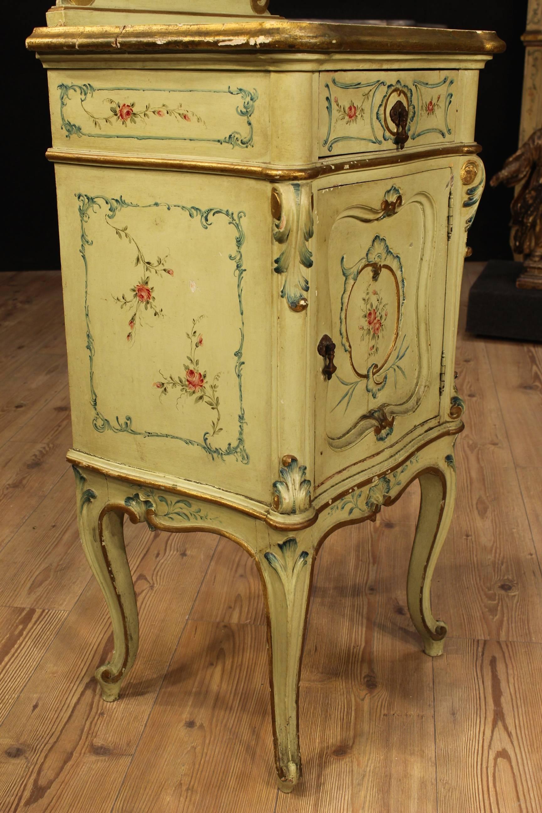 Italian 20th Century Bedside Table Made by Lacquered Hand-Painted Giltwood