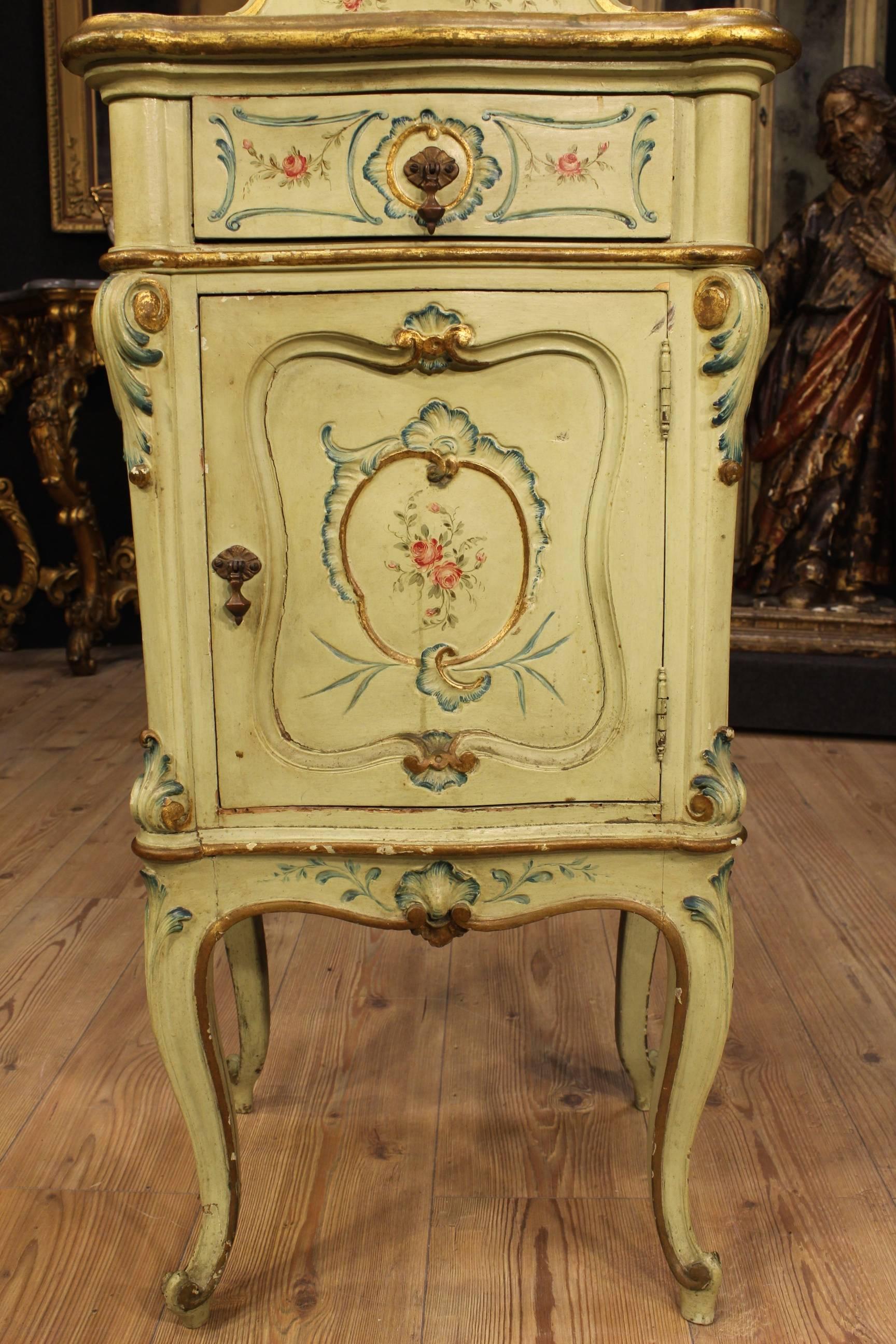 20th Century Bedside Table Made by Lacquered Hand-Painted Giltwood 1