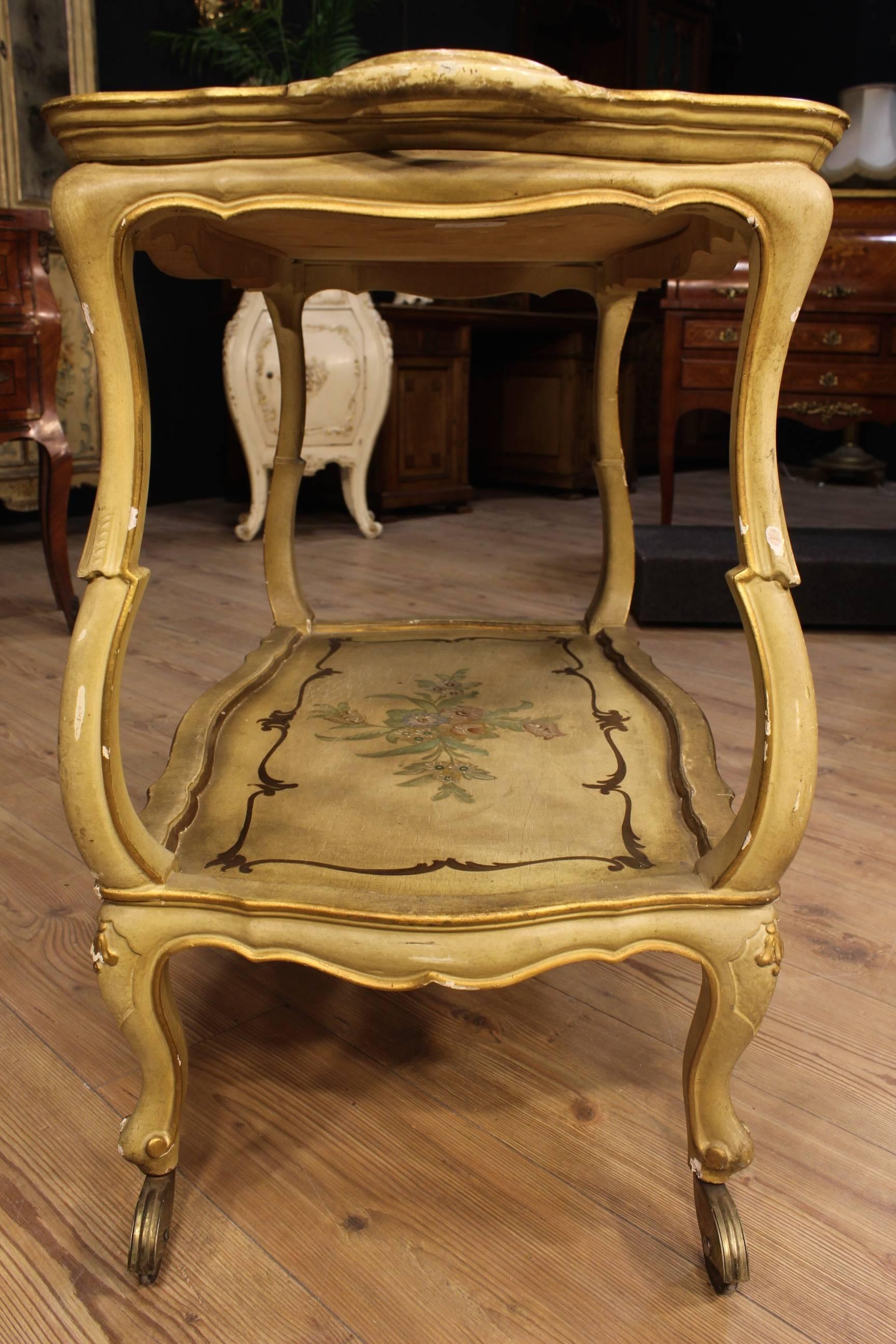 20th Century Lacquered Coffee Table with Two Shelves and Wheels 1