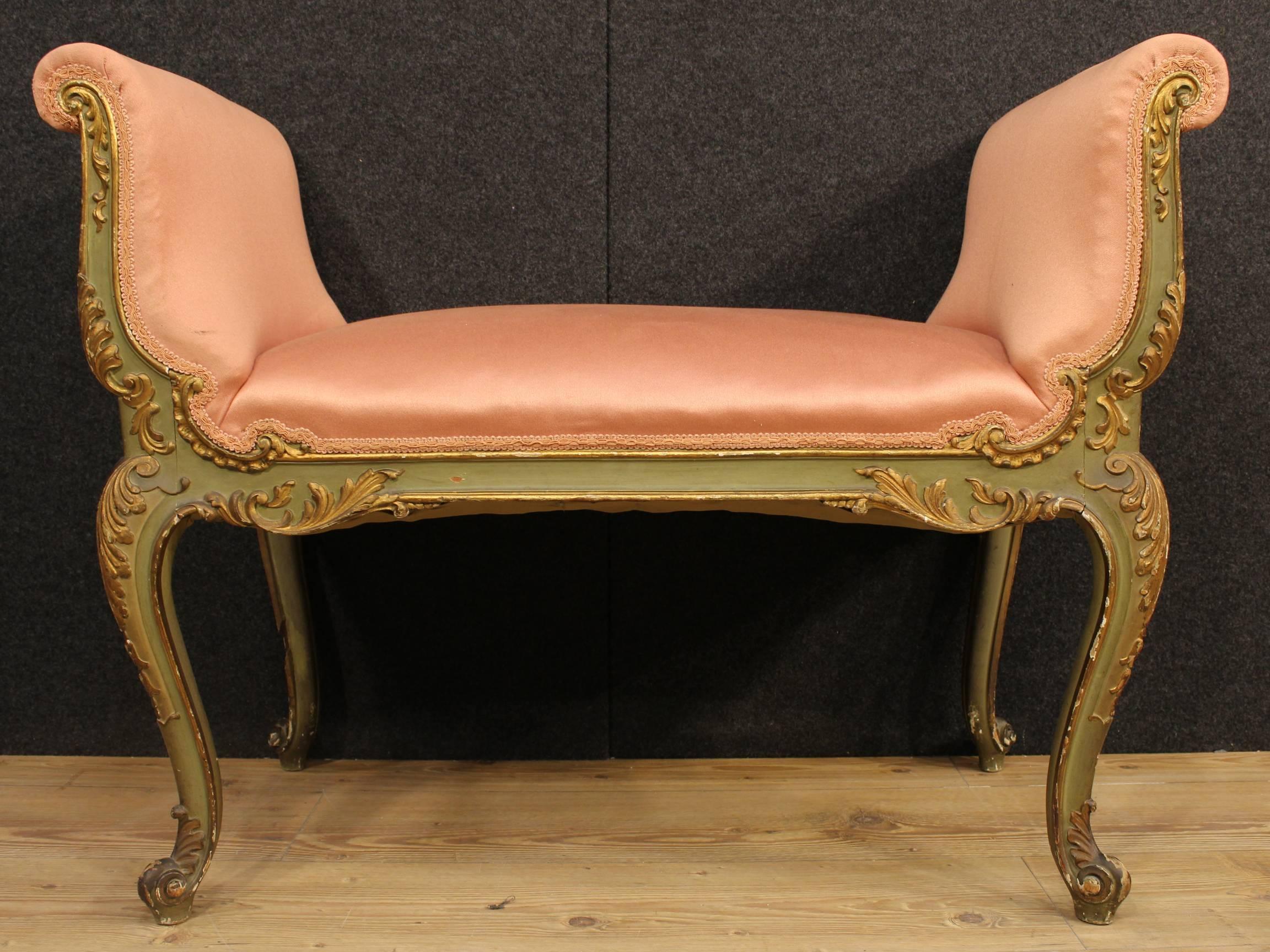 Fabric 20th Century Venetian Lacquered and Gilt Bench