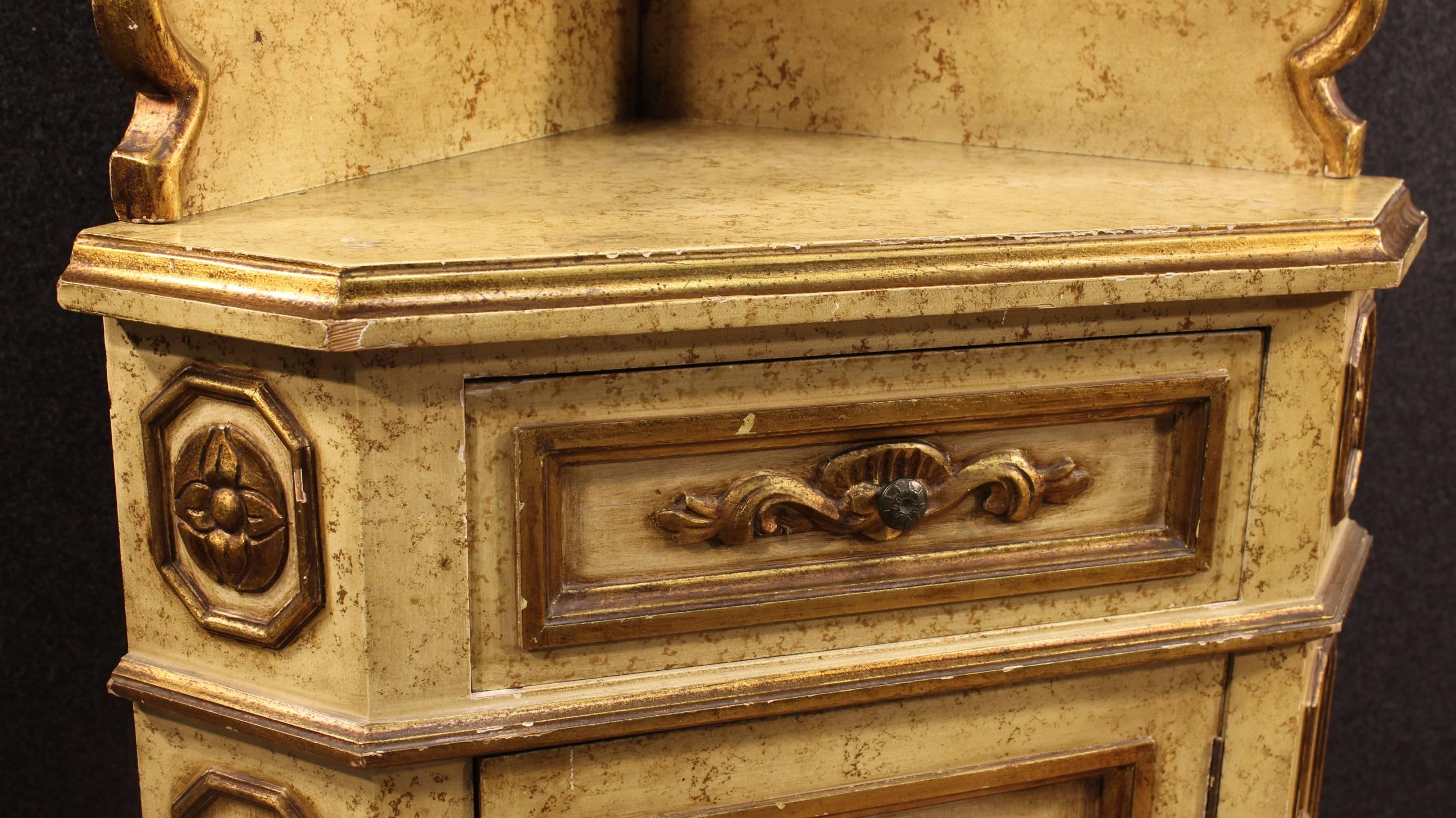 Wood 20th Century Venetian Lacquered and Golden Corner Cupboard