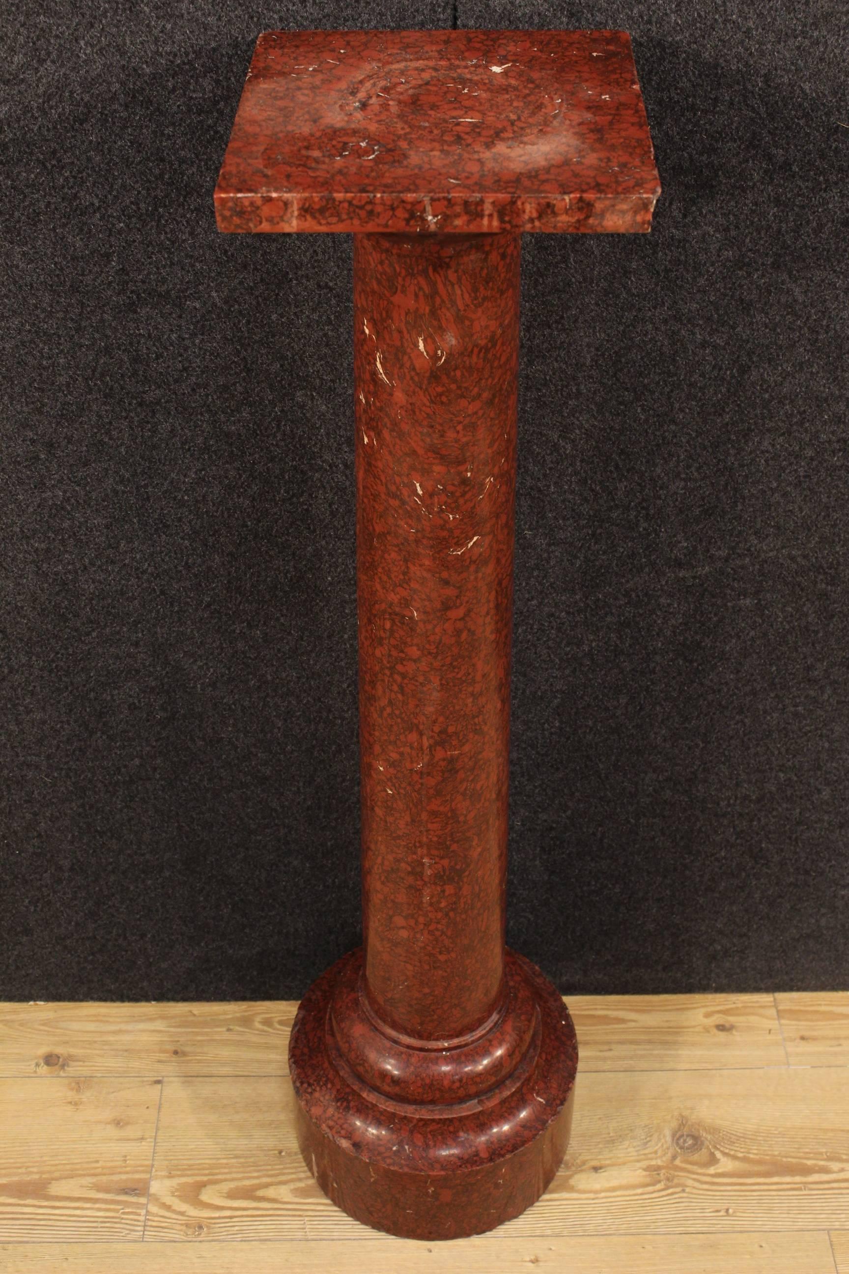 Beautiful French column of the 20th century. Furniture made by wood and plaster nicely painted faux marble of beautiful decoration. Object composed of two separable elements (base and top) of stylish decor and good service. Flat side 25 cm. Column