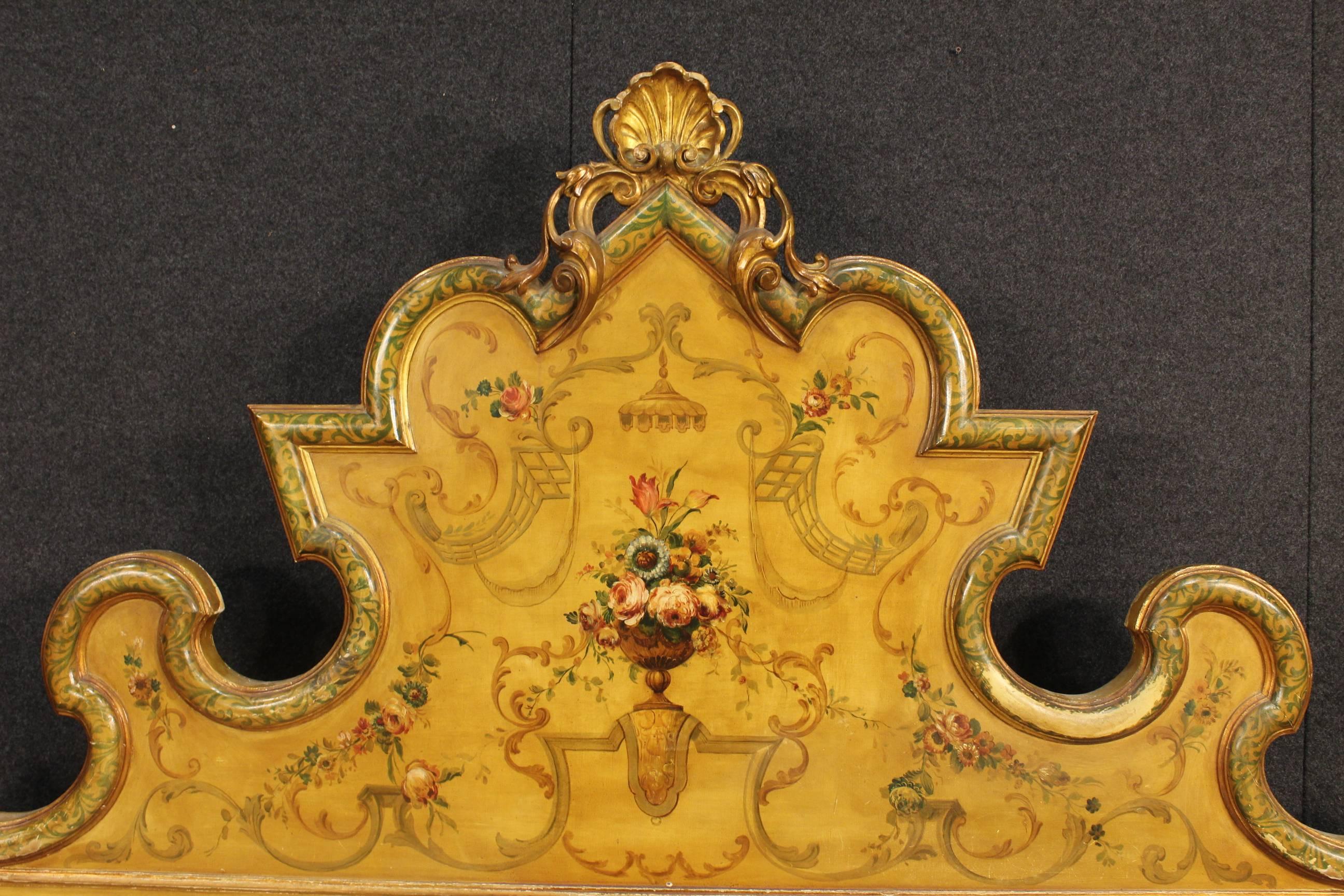 Italian 20th Century Venetian Lacquered and Gilded Double Bed