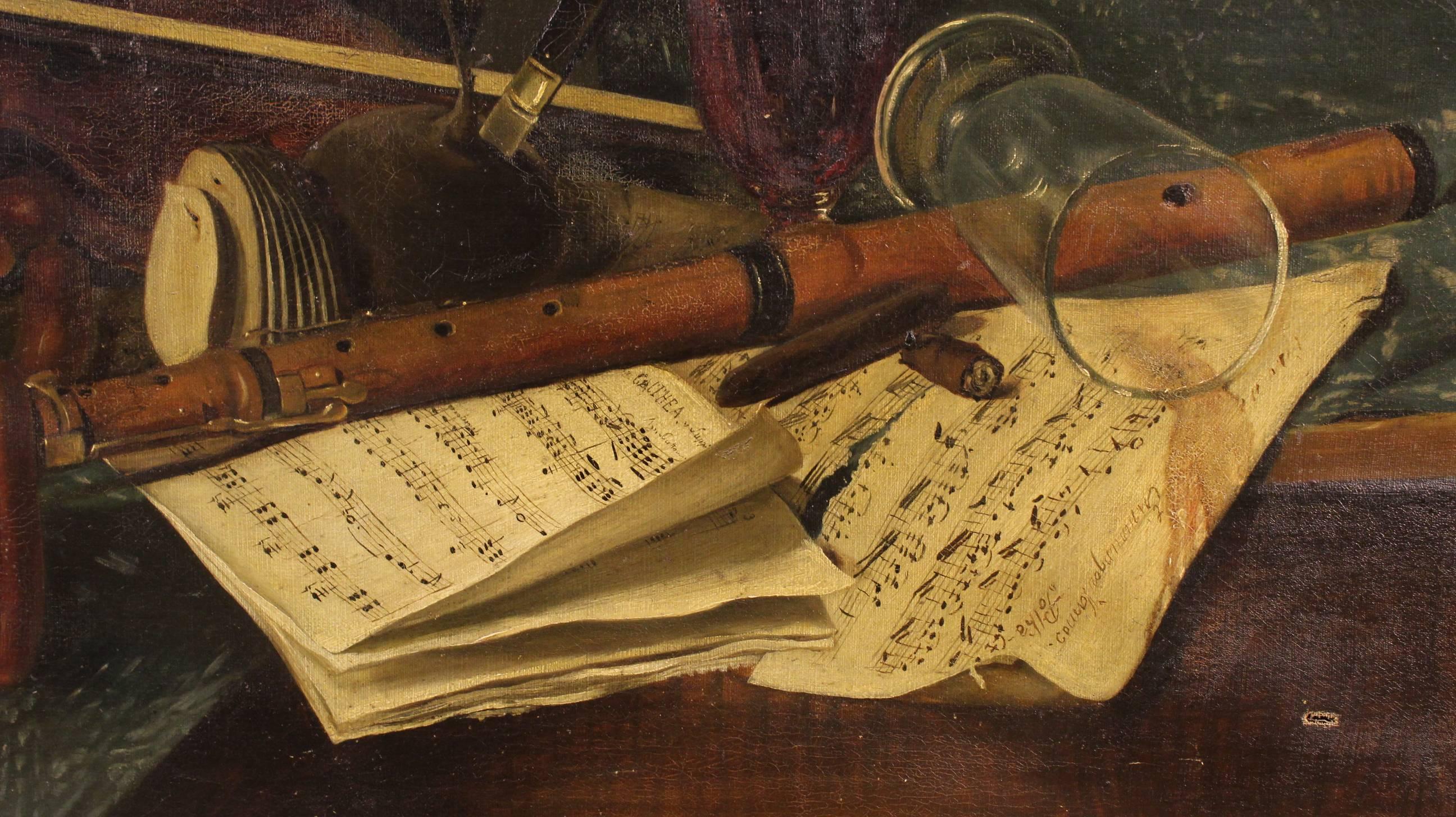 Gilt 19th Century Painting Signed and Dated Math Bauer, 1882
