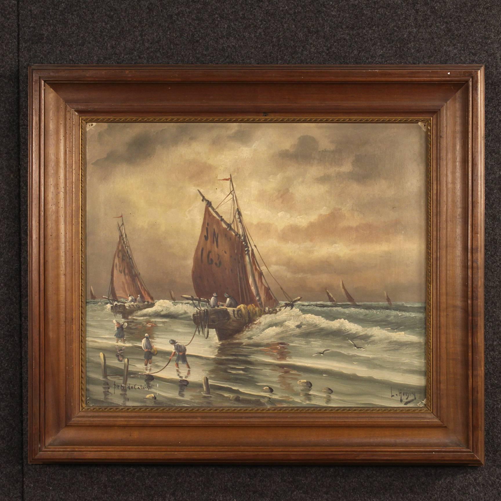 Beautiful pair of French paintings of the 20th century. Works oil on canvas depicting seascapes with boats of Impressionist taste of good painting hand. Paintings of beautiful fit and pleasant decor signed and described on the bottom right and left.