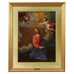 17th-Century Oil on Canvas Italian Religious Painting: Christ with Angels, 1690