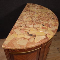 20th-Century Inlaid Wood Louis XVI-Style Half-Moon French Commode with Marble Top