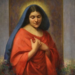 20th Century Oil on Canvas Dated Signed Religious Italian Painting Madonna, 1929