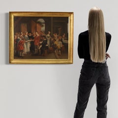 Great French wedding genre scene oil painting on canvas, 19th century