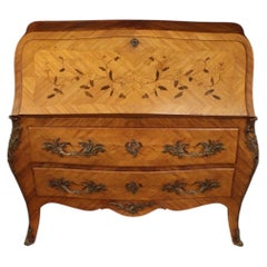 20th Century Inlaid Rosewood Maple Walnut Cherry Wood French Bureau Desk, 1960s