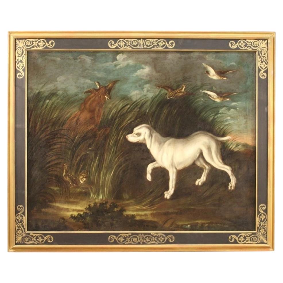 18th Century Oil on Canvas French Landscape with Dogs Painting, 1750