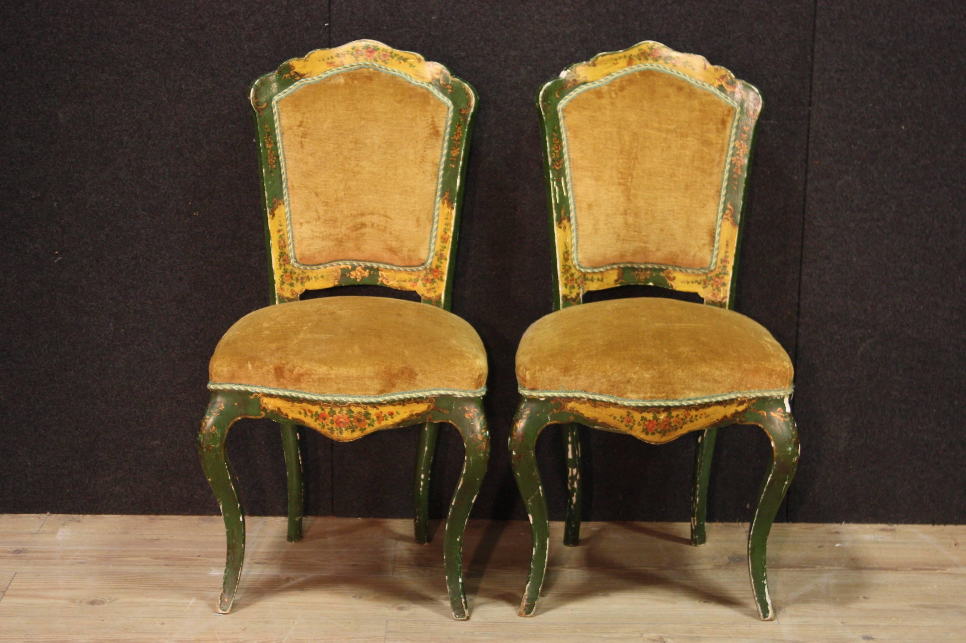 20th Century Pair of Venetian Lacquered and Gilded Chairs In Good Condition In Vicoforte, Piedmont