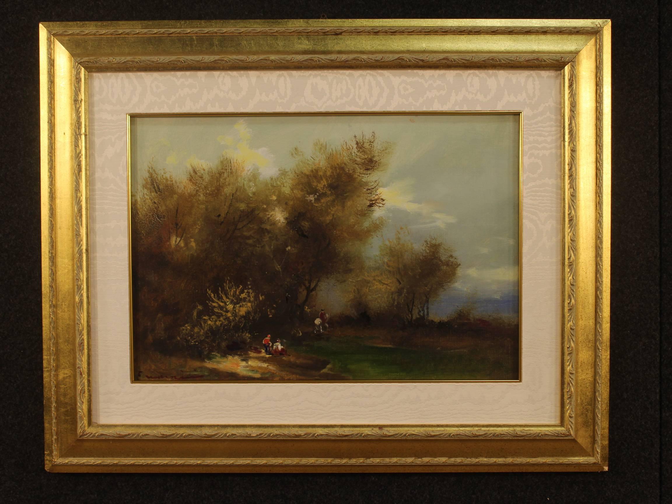 Gilt 20th Century Pair of Italian Signed Paintings