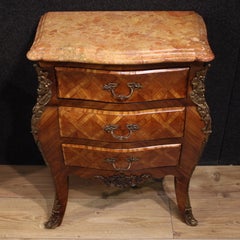 Pair of 20th-century French Louis XV-style bedside tables with rosewood and marble tops