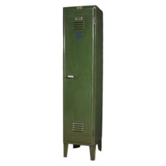 Italian green lacquered metal cabinet, industrial design, 20th century.
