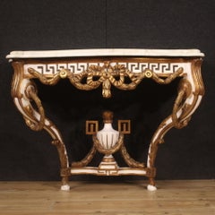 20th Century Lacquered and Painted Wood Marble Top Louis XV Style French Console