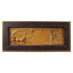 20th-Century Terracotta French Mythological Bas-Relief Sculpture: Venus with a Faun