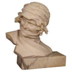 20th Century Marble Signed Italian Girl Half Bust Sculpture, 1930