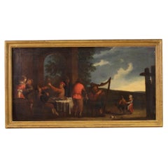 17th-Century Oil on Canvas Italian Antique Painting: Genre Scene by Bamboccioni
