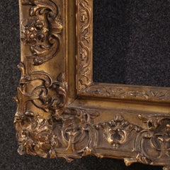 Italian rectangular gilded frame, carved wood and gesso mirror or painting, 1950
