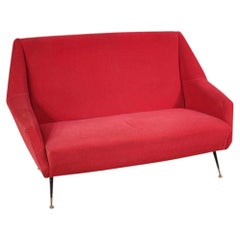 20th Century Red Velvet Italian Modern Sofa, 1960