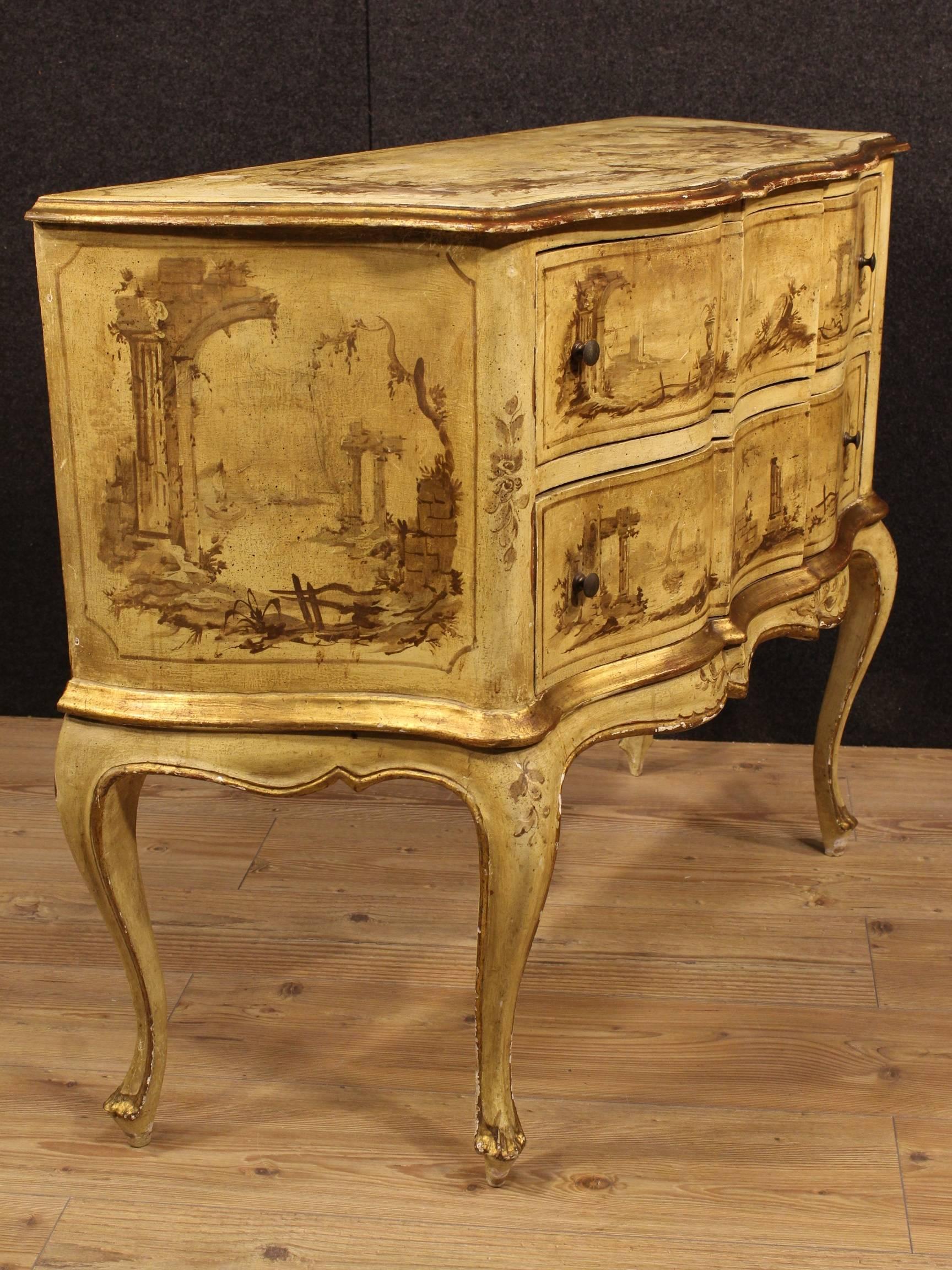 Italian 20th Century Venetian Lacquered, Painted and Gilded Dresser