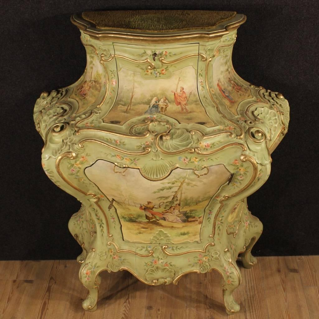 Italian 20th Century Venetian Lacquered and Painted Urn Sideboard