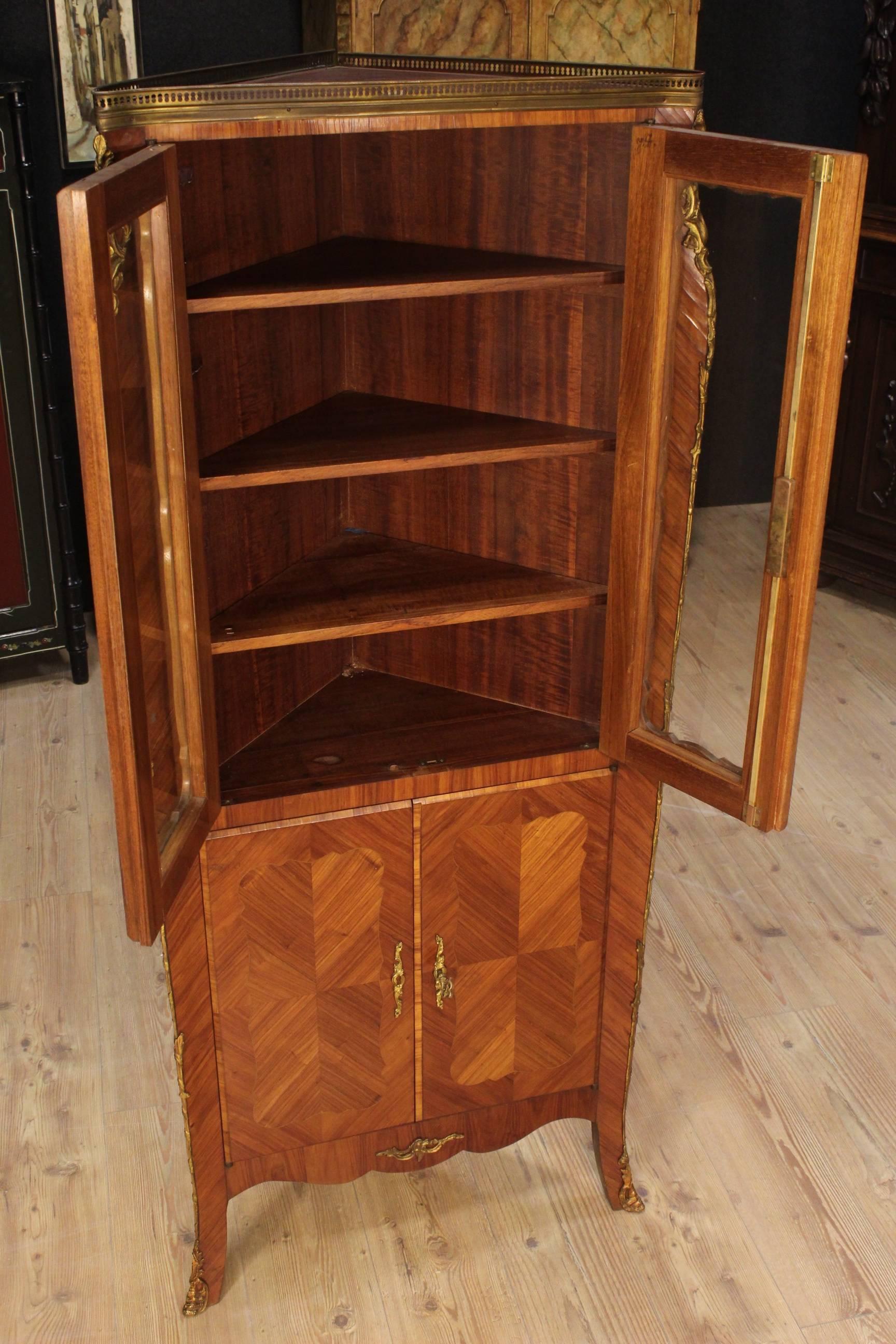 20th Century French Corner Cupboard Decorated with Gilded Bronzes 4