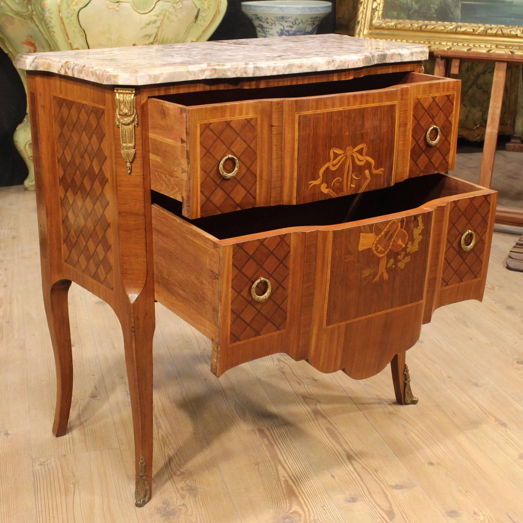 20th Century Small French Inlaid Dresser with Marble Top 4