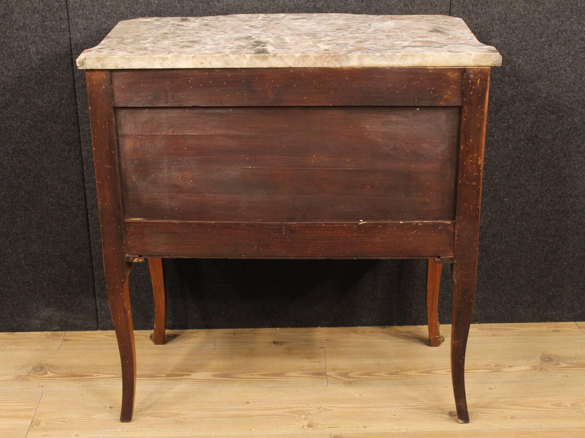 20th Century Small French Inlaid Dresser with Marble Top 5