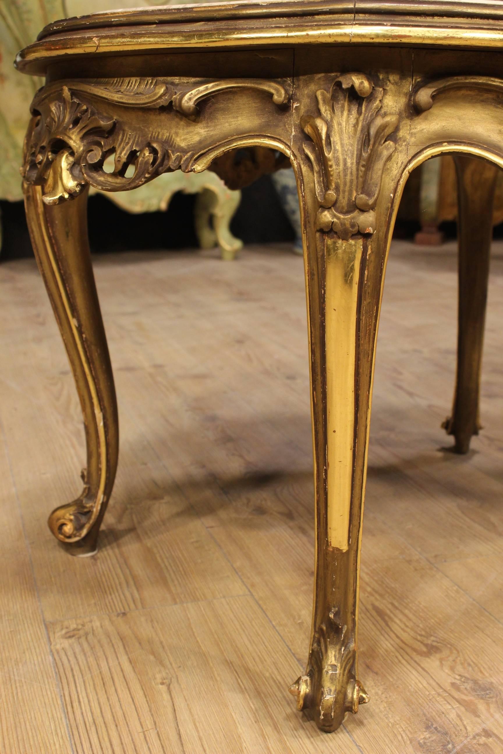20th Century Italian Golden Coffee Table with Marble Top 3