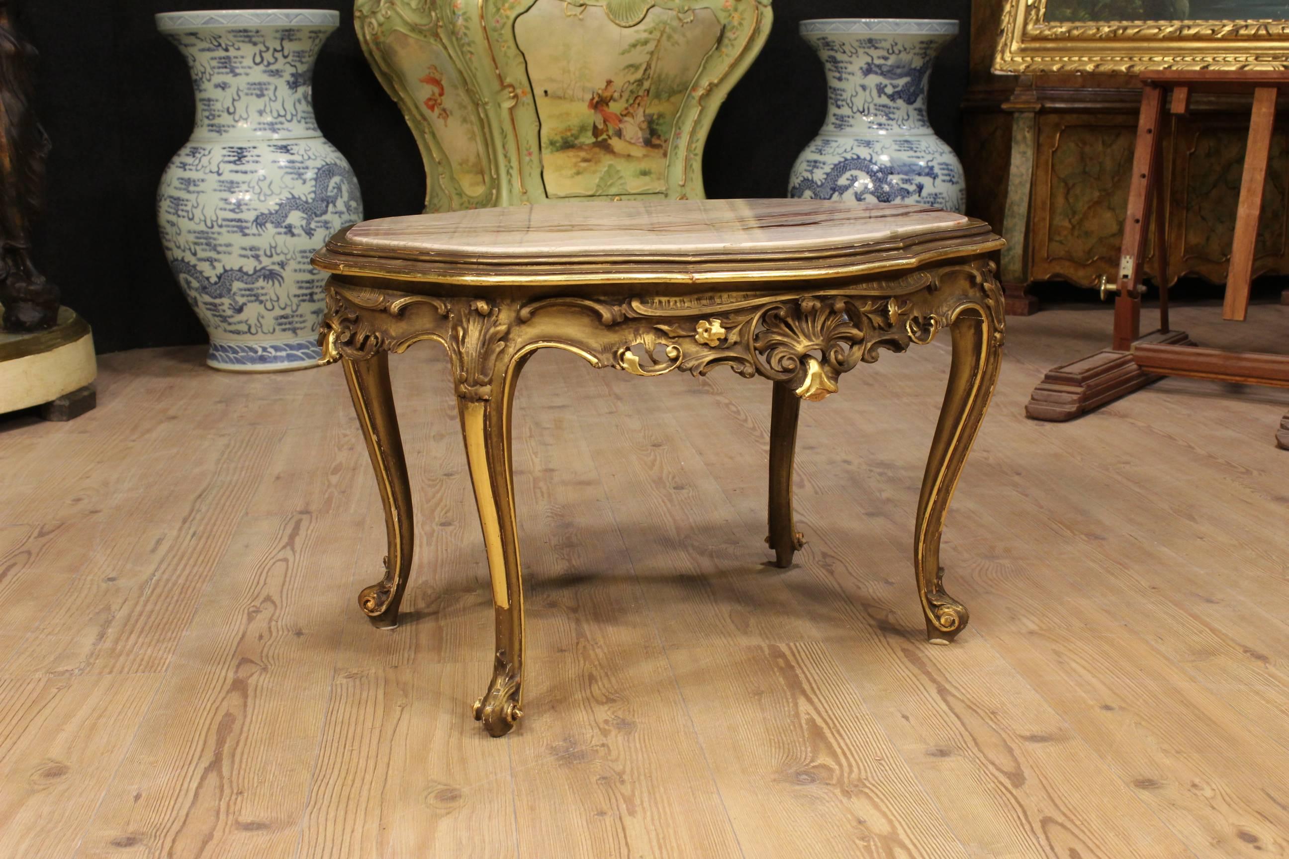 20th Century Italian Golden Coffee Table with Marble Top 6
