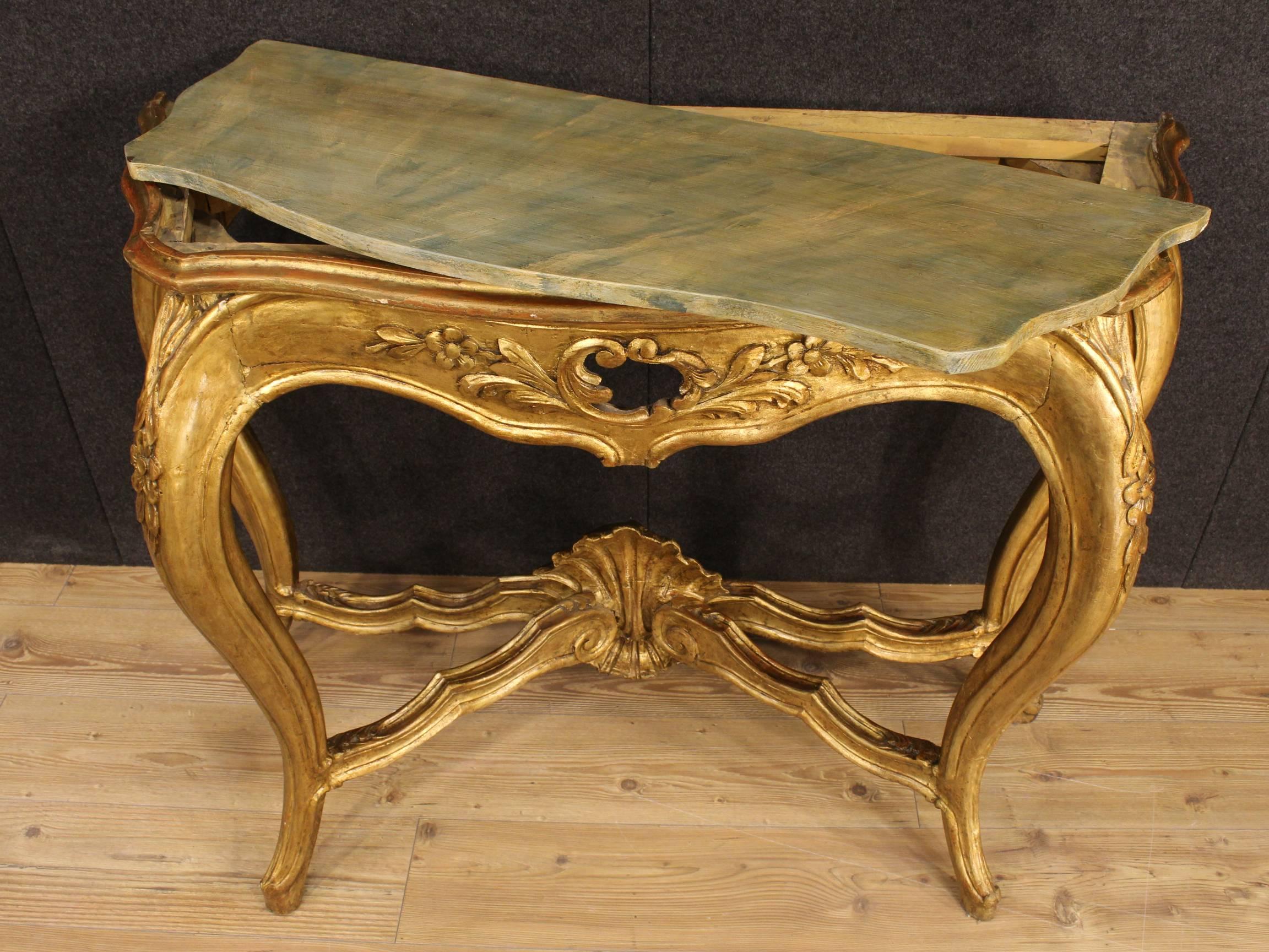 20th Century French Console Table in Golden and Lacquered Wood 2