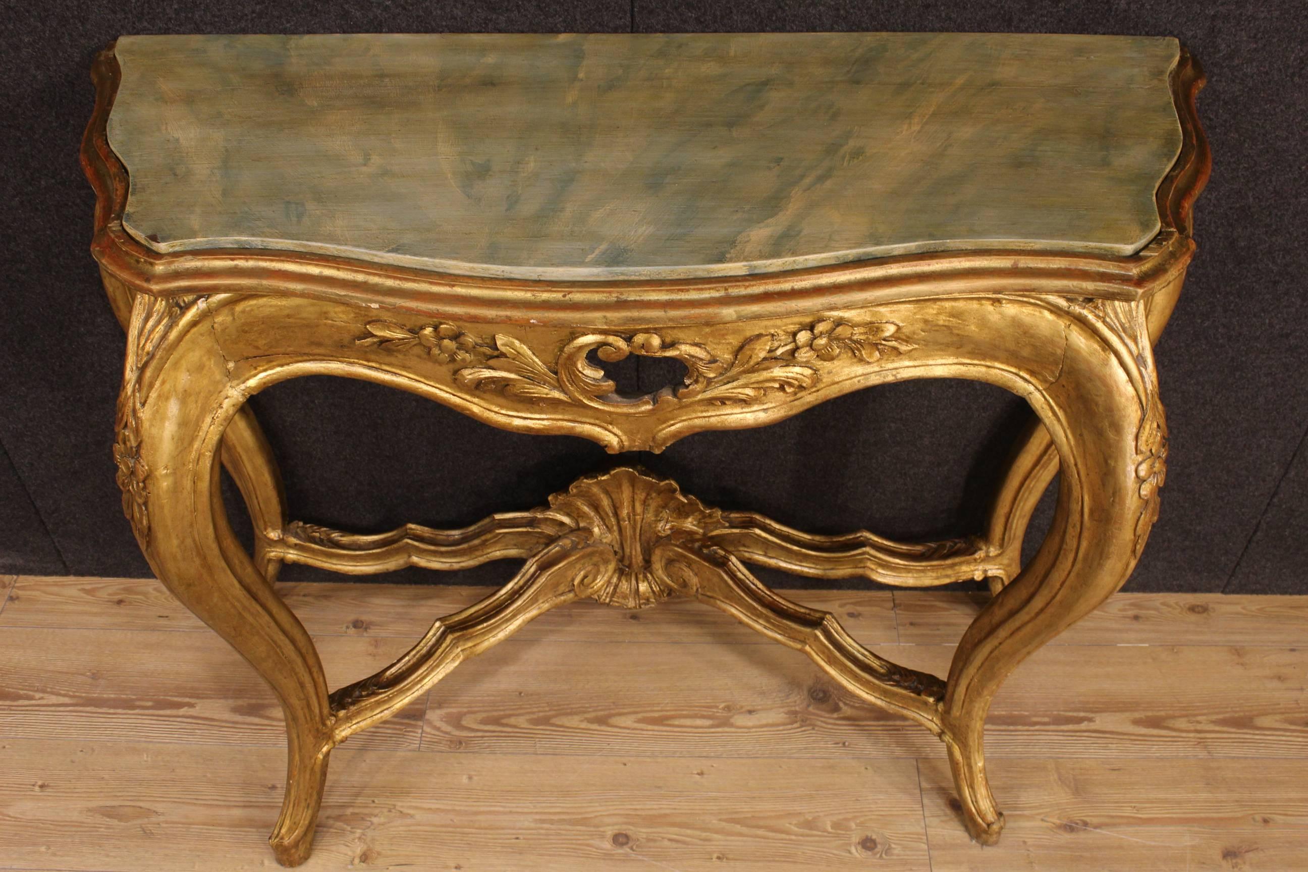 20th Century French Console Table in Golden and Lacquered Wood 3