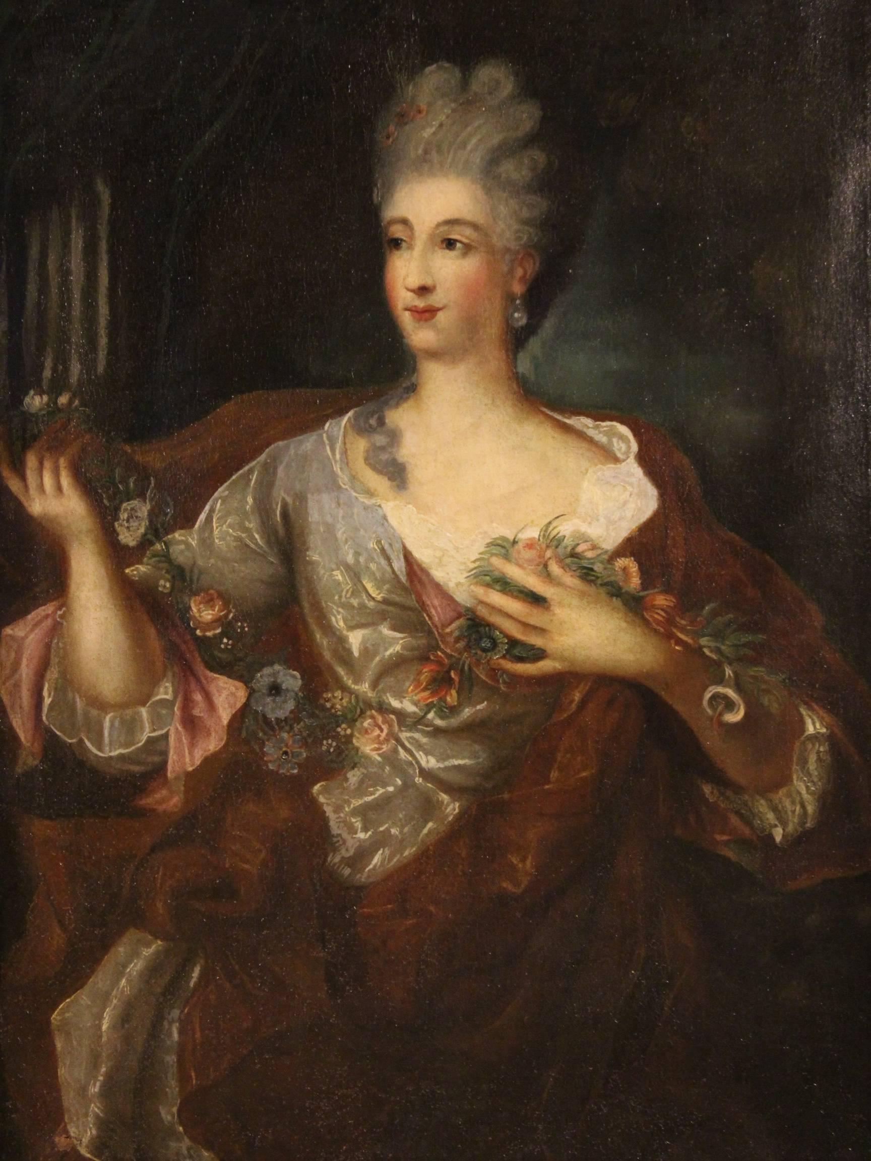 Antique French painting of the 19th century. Work oil on canvas depicting portrait of young noblewoman of excellent painting hand and good taste. Painting of great size and impact, for lovers, antique dealers and collectors, ideal to be placed in a