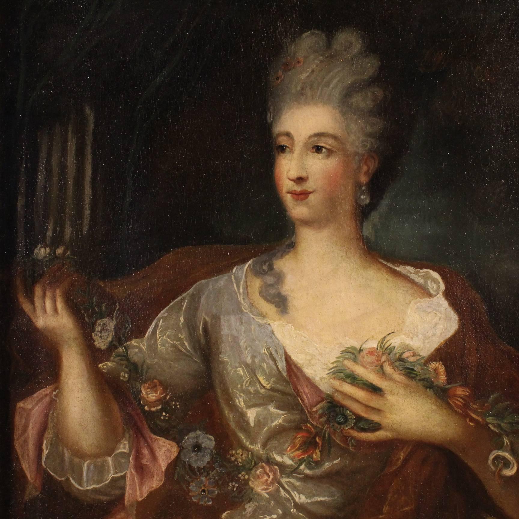 Gilt 19th Century French Painting Portrait of a Noblewoman