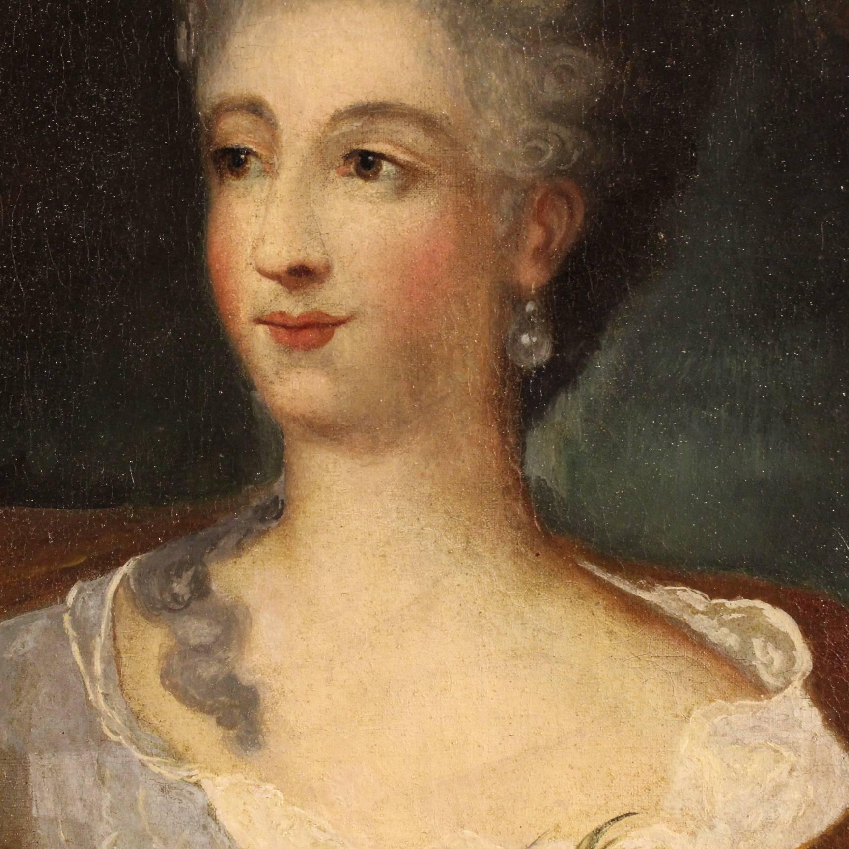 19th Century French Painting Portrait of a Noblewoman In Good Condition In Vicoforte, Piedmont
