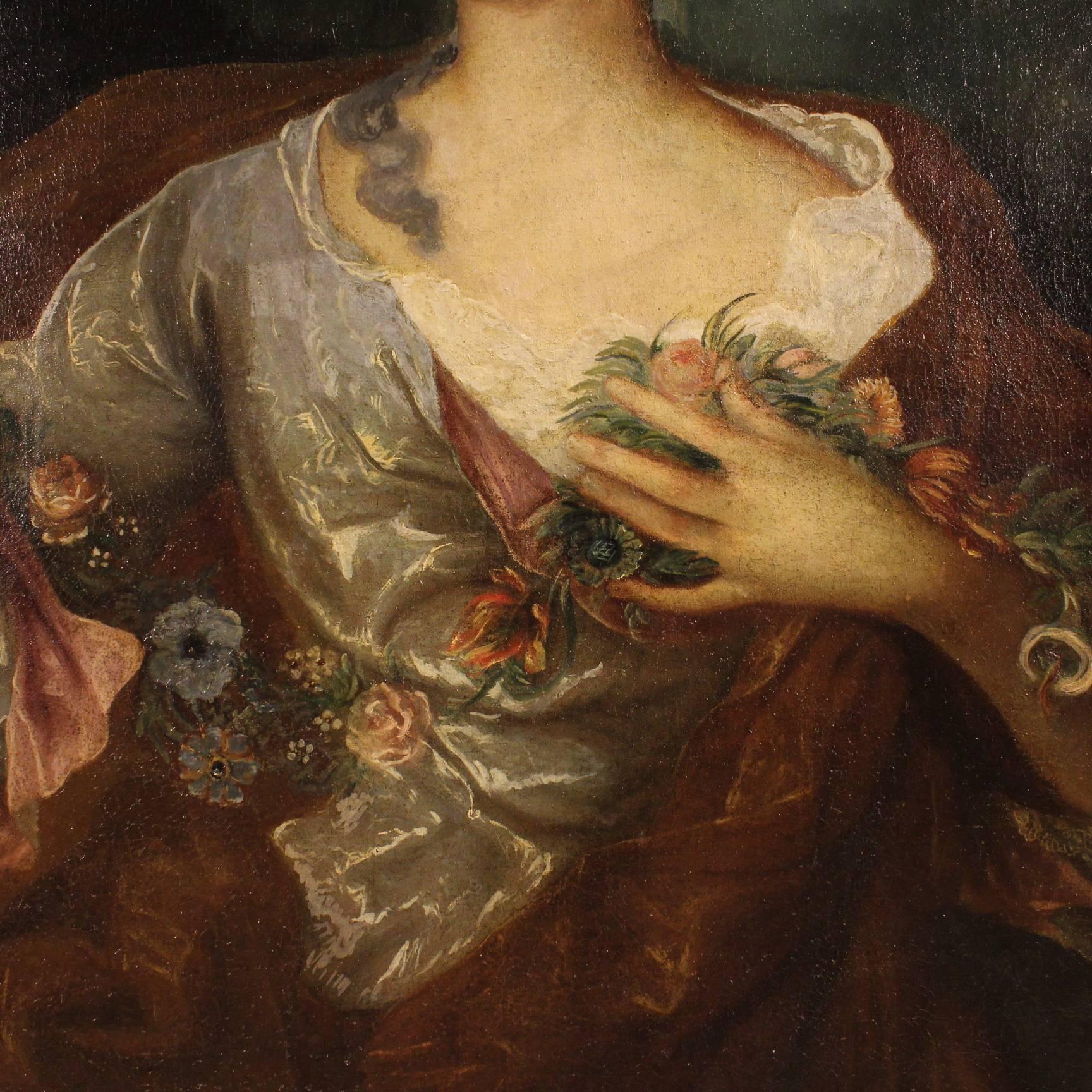 Wood 19th Century French Painting Portrait of a Noblewoman