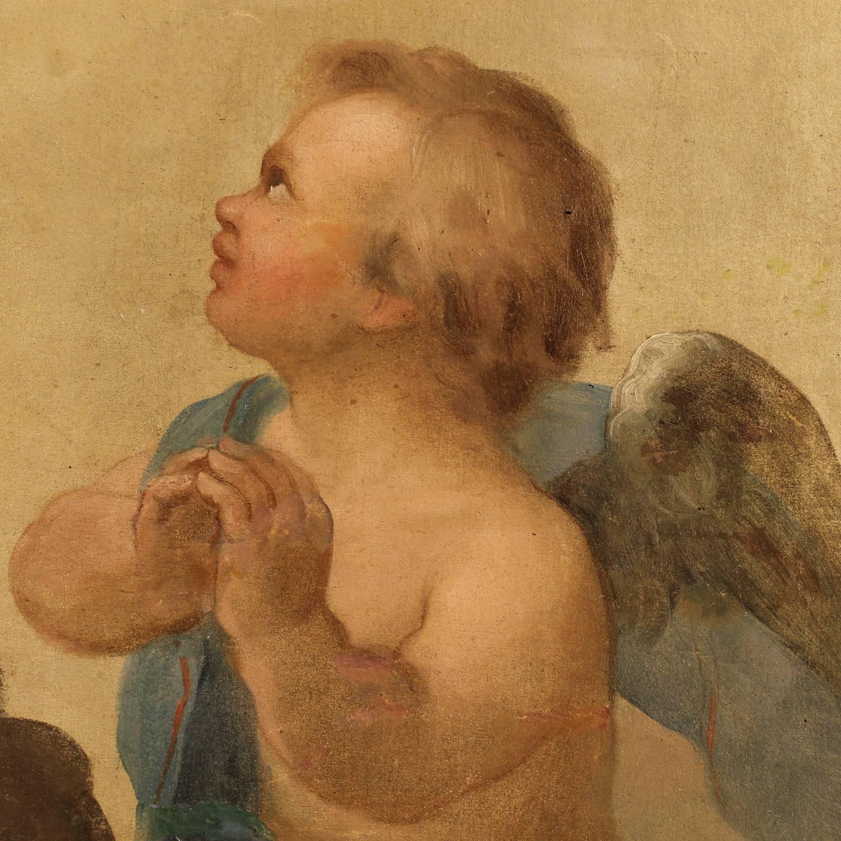 20th Century Italian Painting Depicting Pair of Little Angels 1