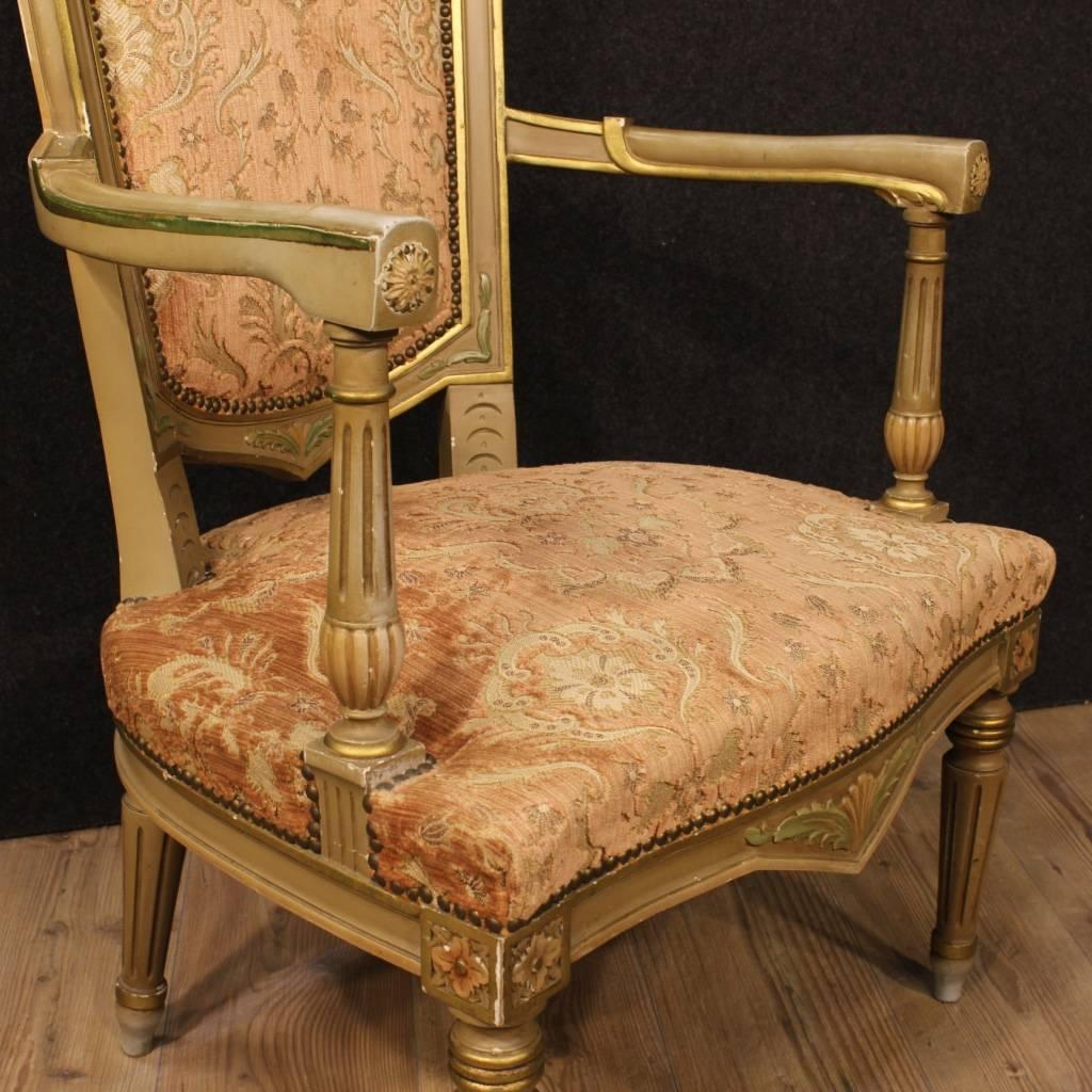 Italian 20th Century Venetian Lacquered and Gilded Armchair