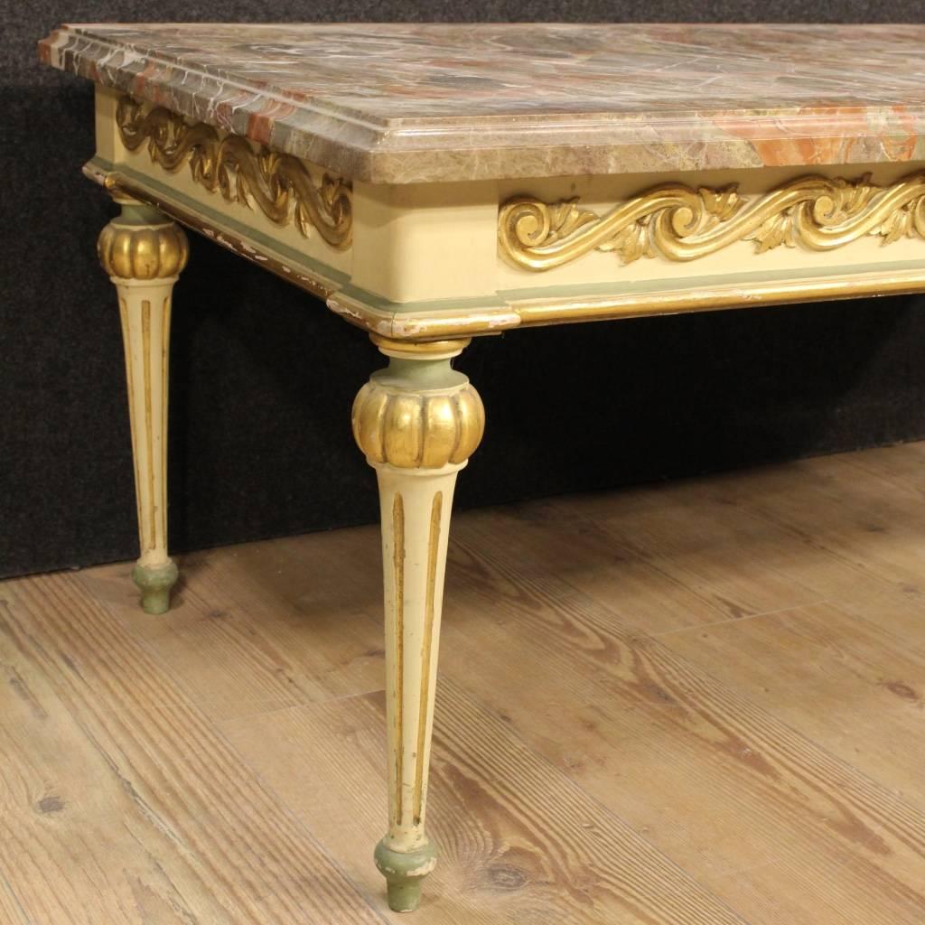 Gilt 20th Century Italian Coffee Table with Marble Top