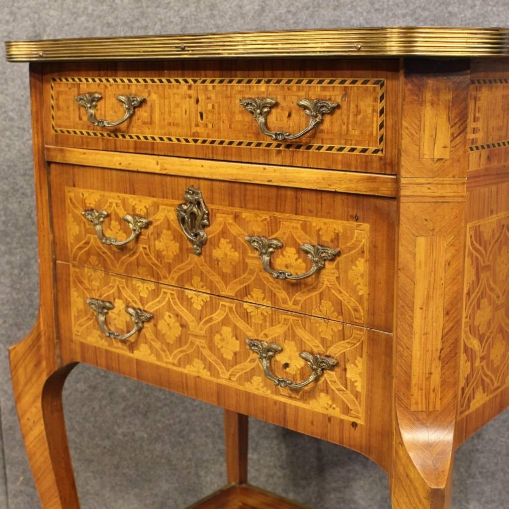 Gilt 20th Century French Inlaid Nightstand with Gilded Bronzes