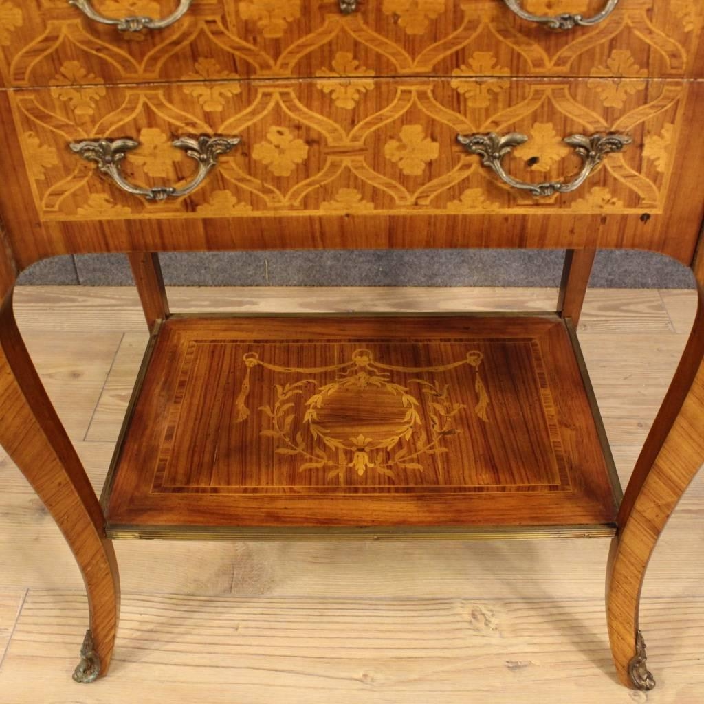 20th Century French Inlaid Nightstand with Gilded Bronzes In Good Condition In Vicoforte, Piedmont