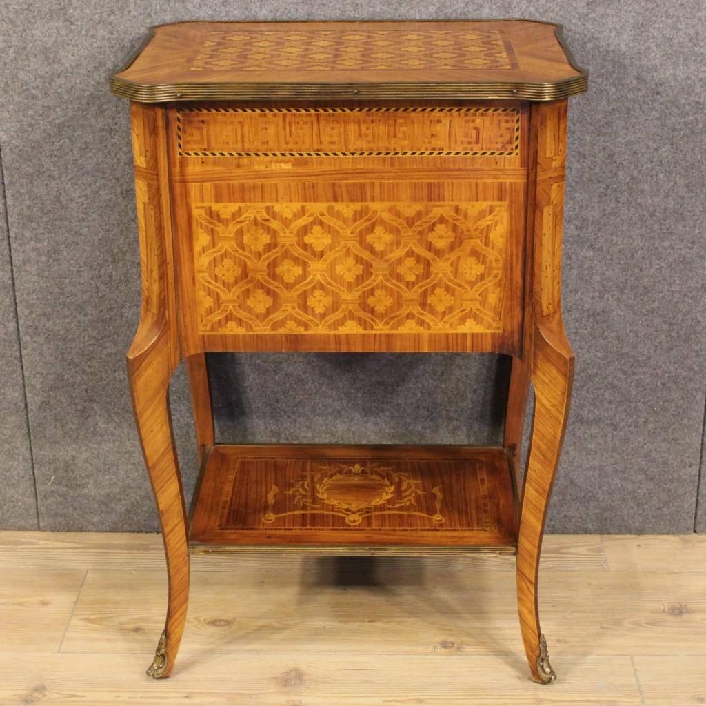 20th Century French Inlaid Nightstand with Gilded Bronzes 5