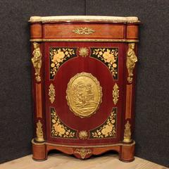 20th Century French Inlaid Corner Cupboard with Marble Top