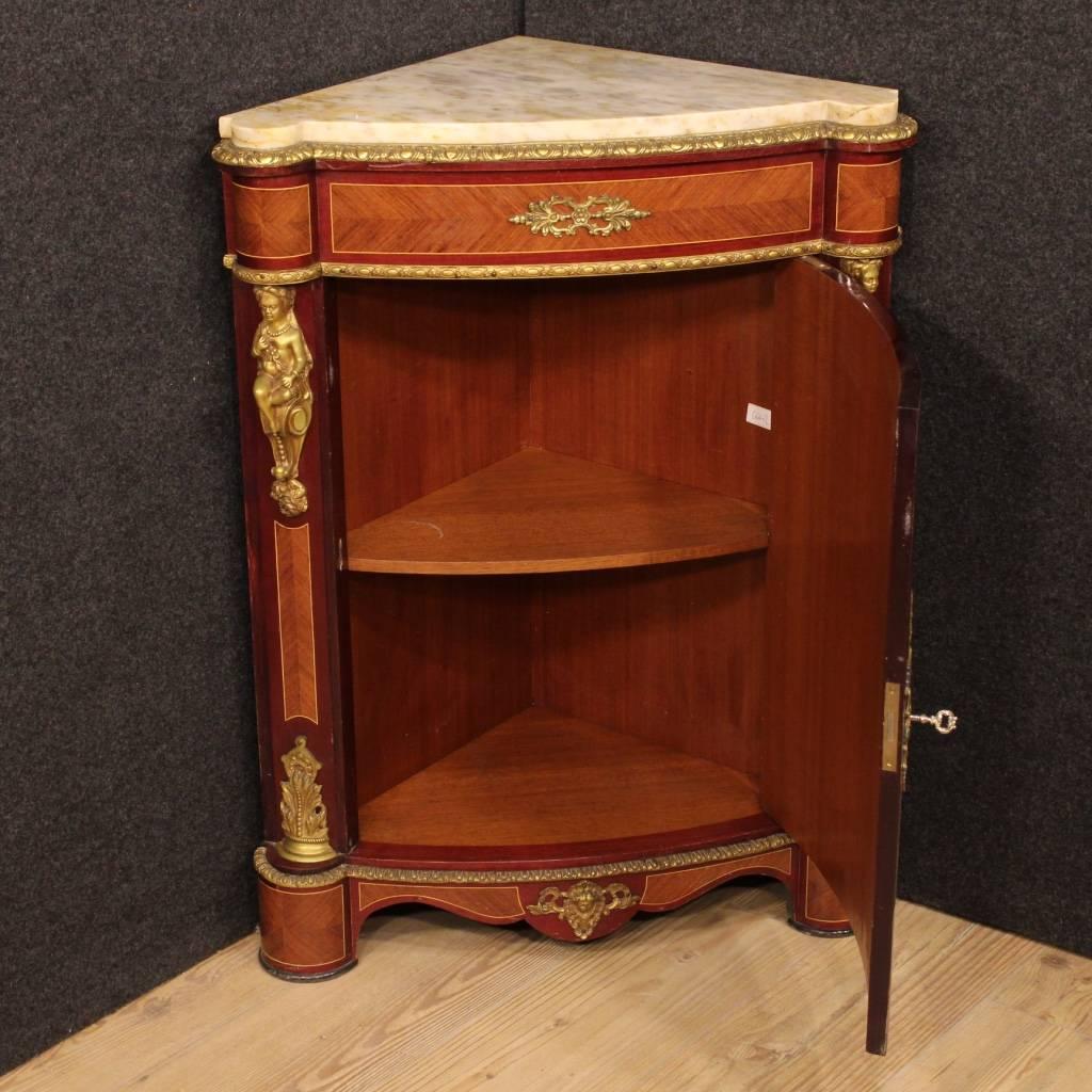 20th Century French Inlaid Corner Cupboard with Marble Top 2