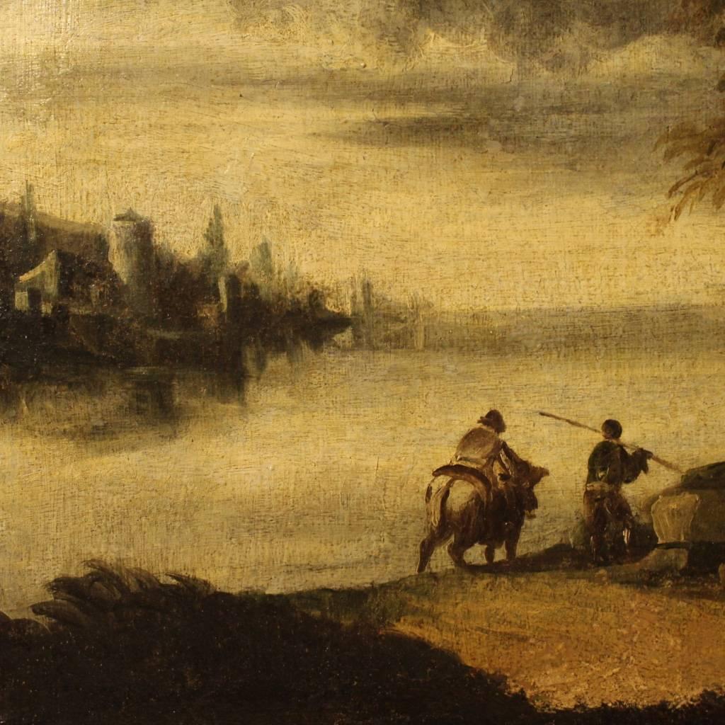 18th Century Italian Painting Landscape With Characters Oil On Canvas 1
