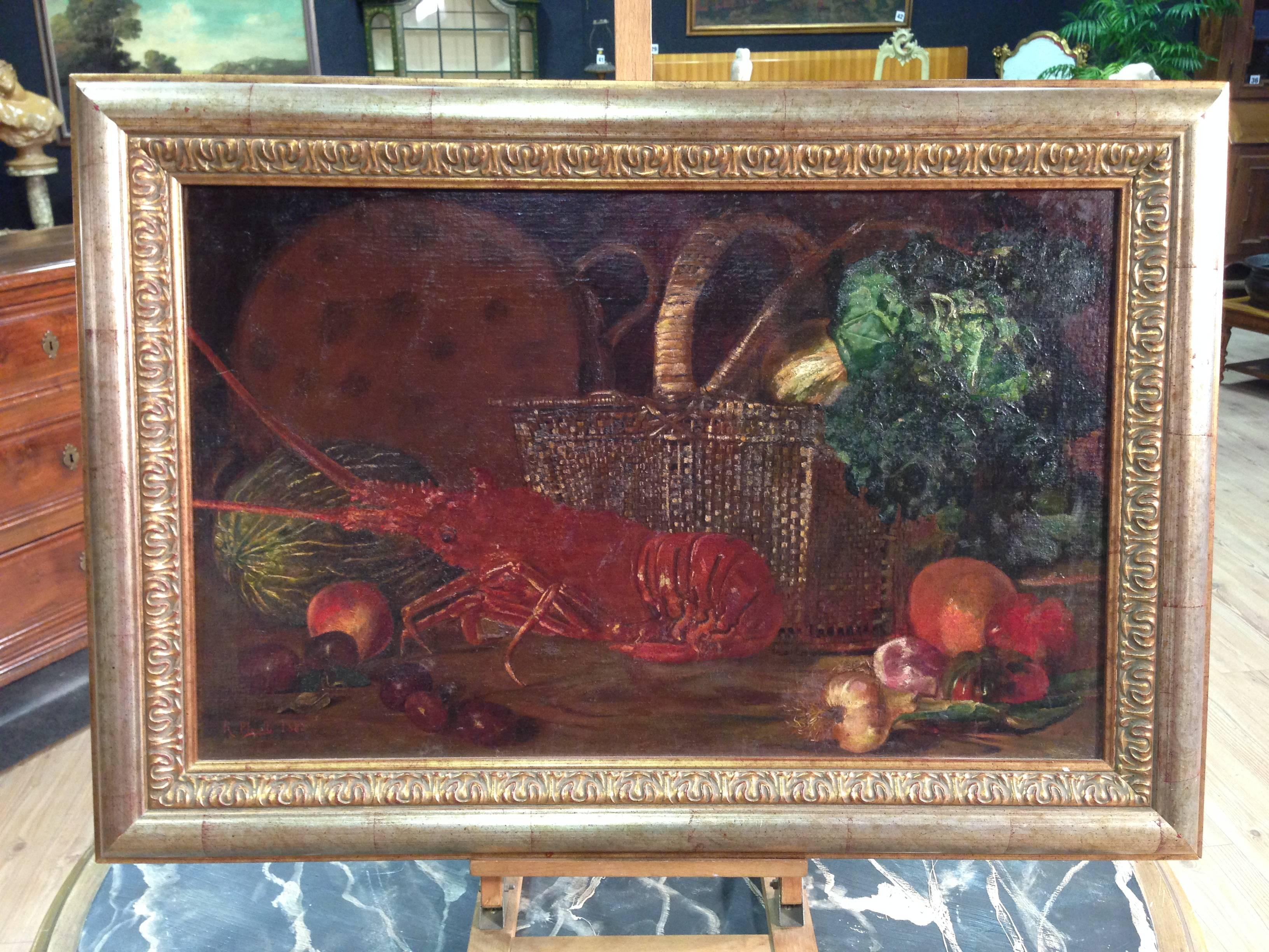 Peinture espagnole « Still Life with Lobster » signée et datée de 1883 3