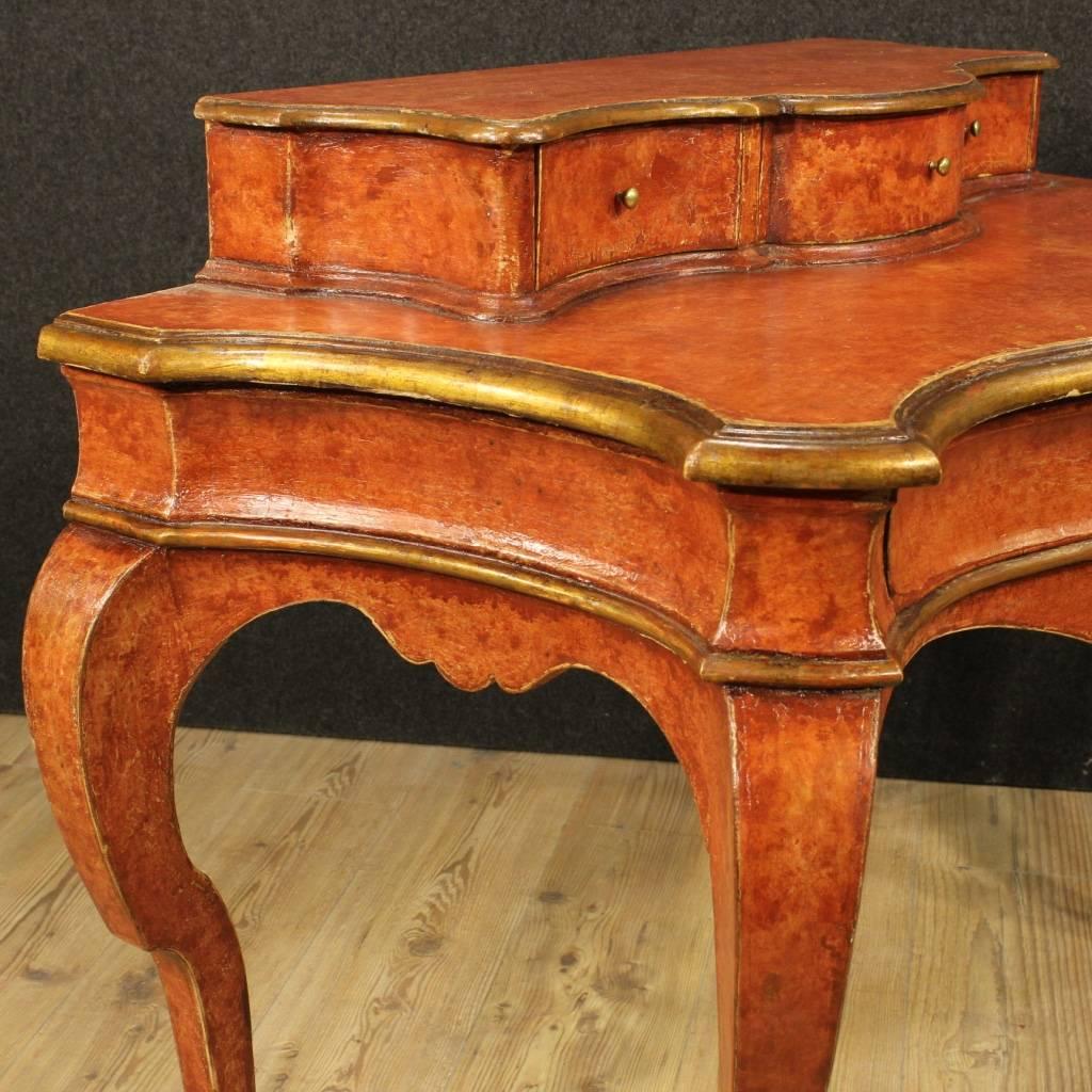20th Century Spanish Lacquered and Gilded Writing Desk 1